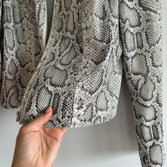Elie Tahari Janet Python-Embossed Leather Jacket L - Picture 7 of 11